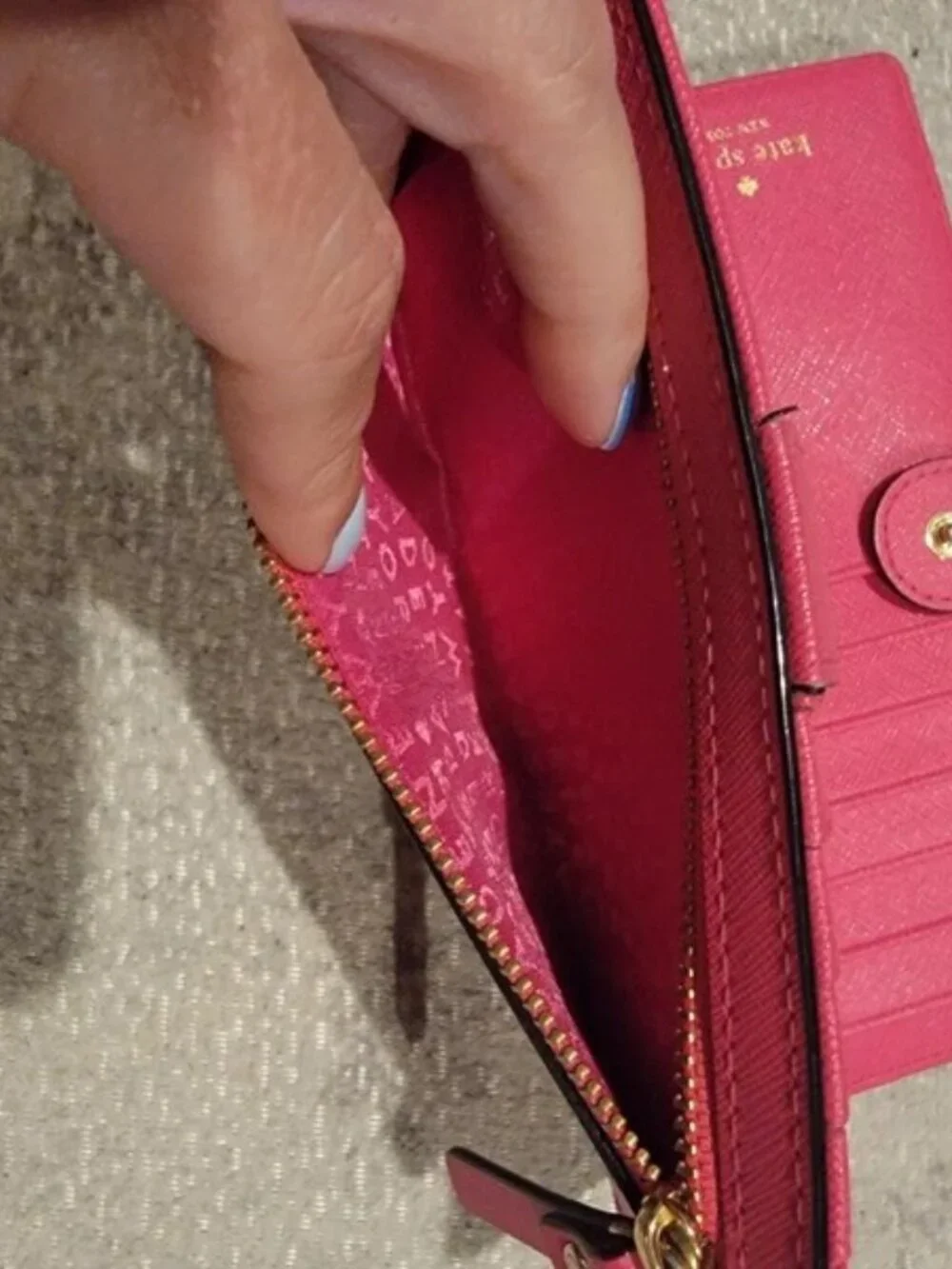 kate spade Hot Pink Saffiano Leather Zip Wallet